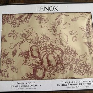 Lenox Pumpkin Toile Cork Placemats Set of 8 Fall Thanksgiving Table Decor
